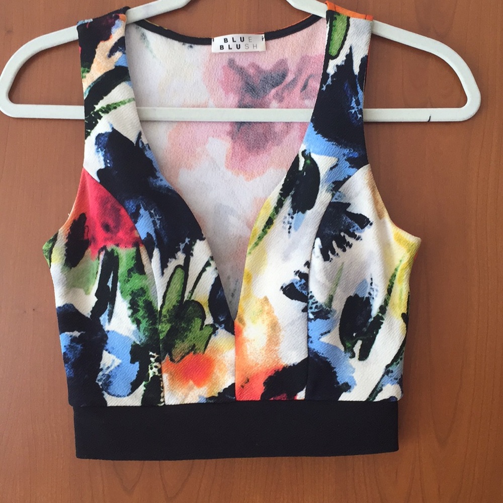 (Blue Blush) colorful deep v crop top